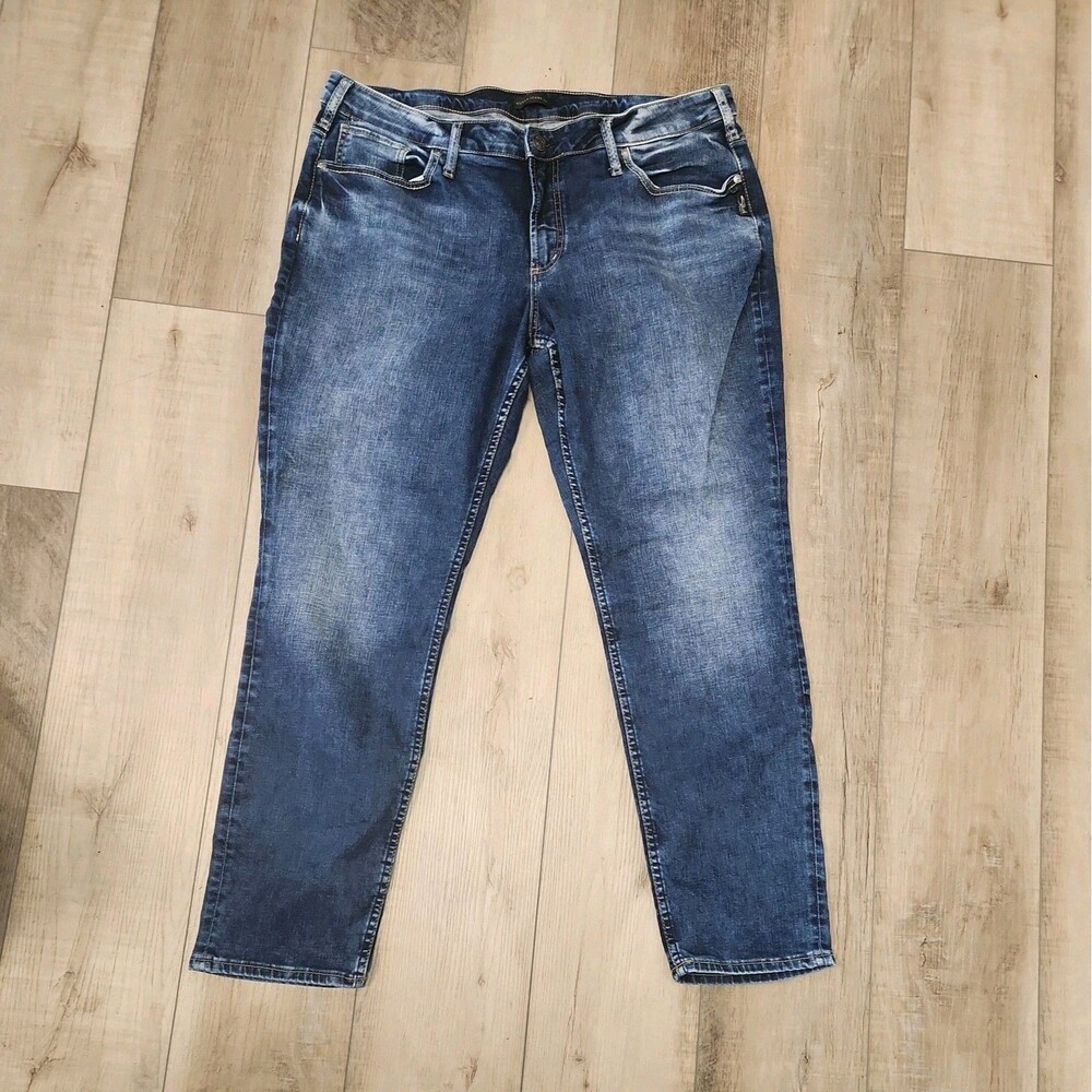 Silver Jeans Women's 18W/L29.5" Blue Boyfriend Slim Skinny Stretch Denim Pants